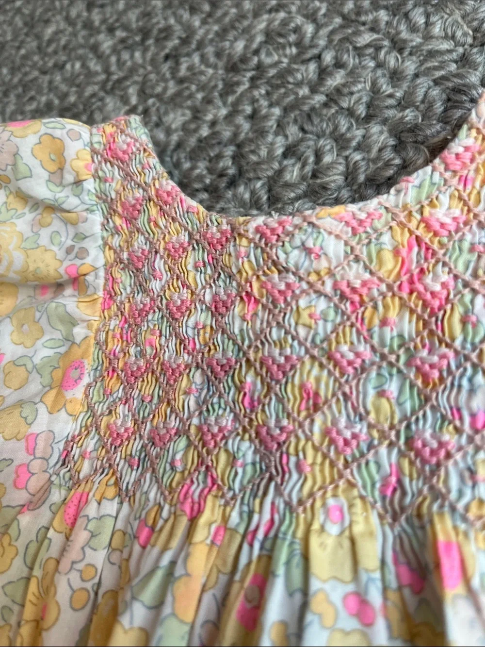 Bonpoint Yellow and Pink Floral Smocked Dress with Bloomers